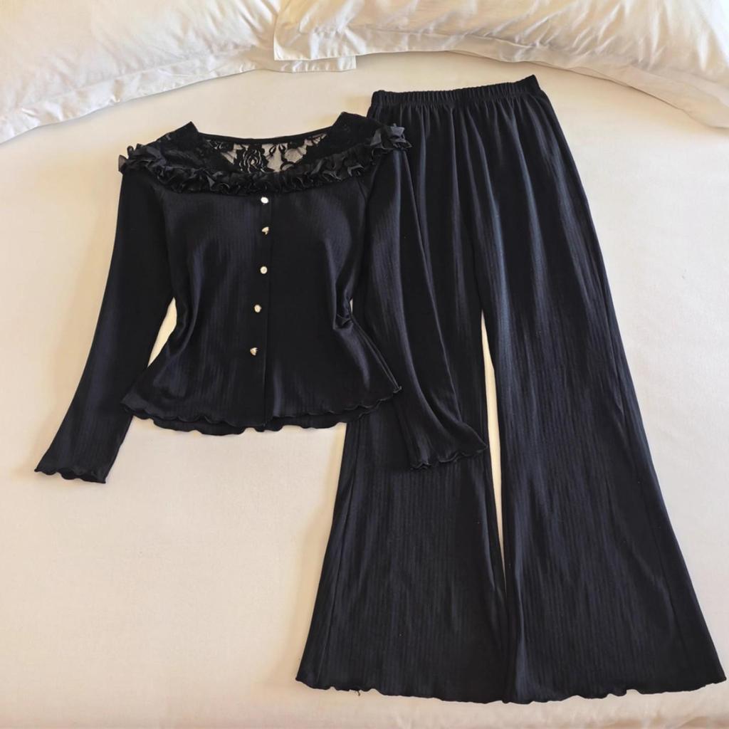 Women's French-Inspired Long-Sleeve Modal Cotton Homewear with Chest Pads