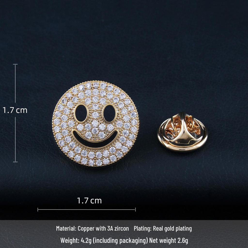 Elegant Unisex Smiley Face Brooch with Micro-Inlaid Zircon: No-Sew, Anti-Exposure Design