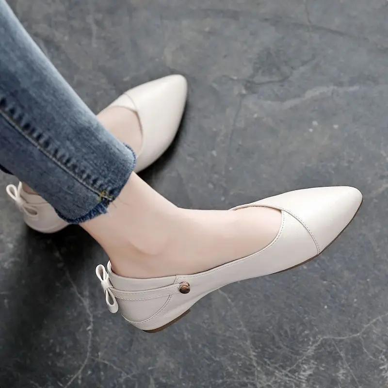 Fashion Shoes for Women White Black Pointed Toe Woman Flats Low Heel Elegant Price Spring with Discount Quick Delivery Vacation Non Slip