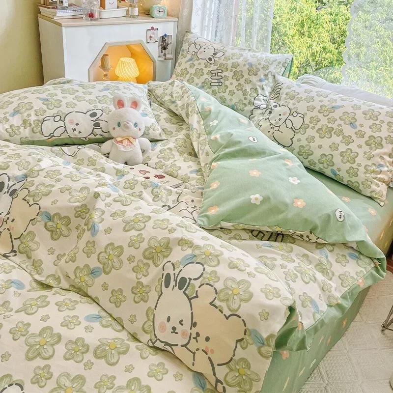 3/4pcs/set 100% Cotton Floral Pattern Duvet Cover Set with Pillowcase Sheet Home Twin Single Queen Size Boys Girls Bedding Sets