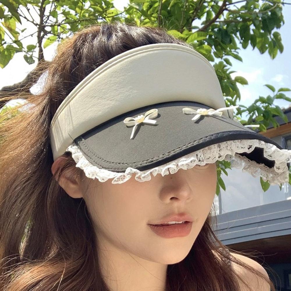 Lace Brim Lady's Sun Hat Bowknot Sun Protection Hat Cartoon Empty Top Cap  Women