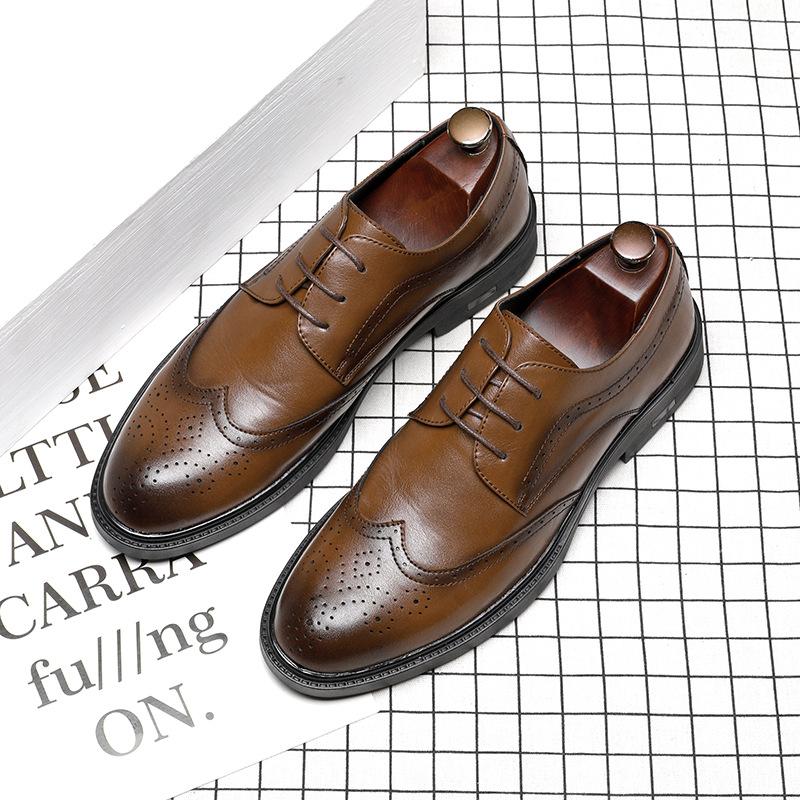 Amoy Pointed Leather Shoes Men'S Casual Shoes Korean Version Men'S Shoes Lace-Up British Trendy Shoes A Piece 25850-G