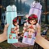 1PC Little Girl Swing Cartoon 750ml Color Plastic Sports Water Bottle Leakproof Flip Straw Lid Suitable for Sports Office Home Use
