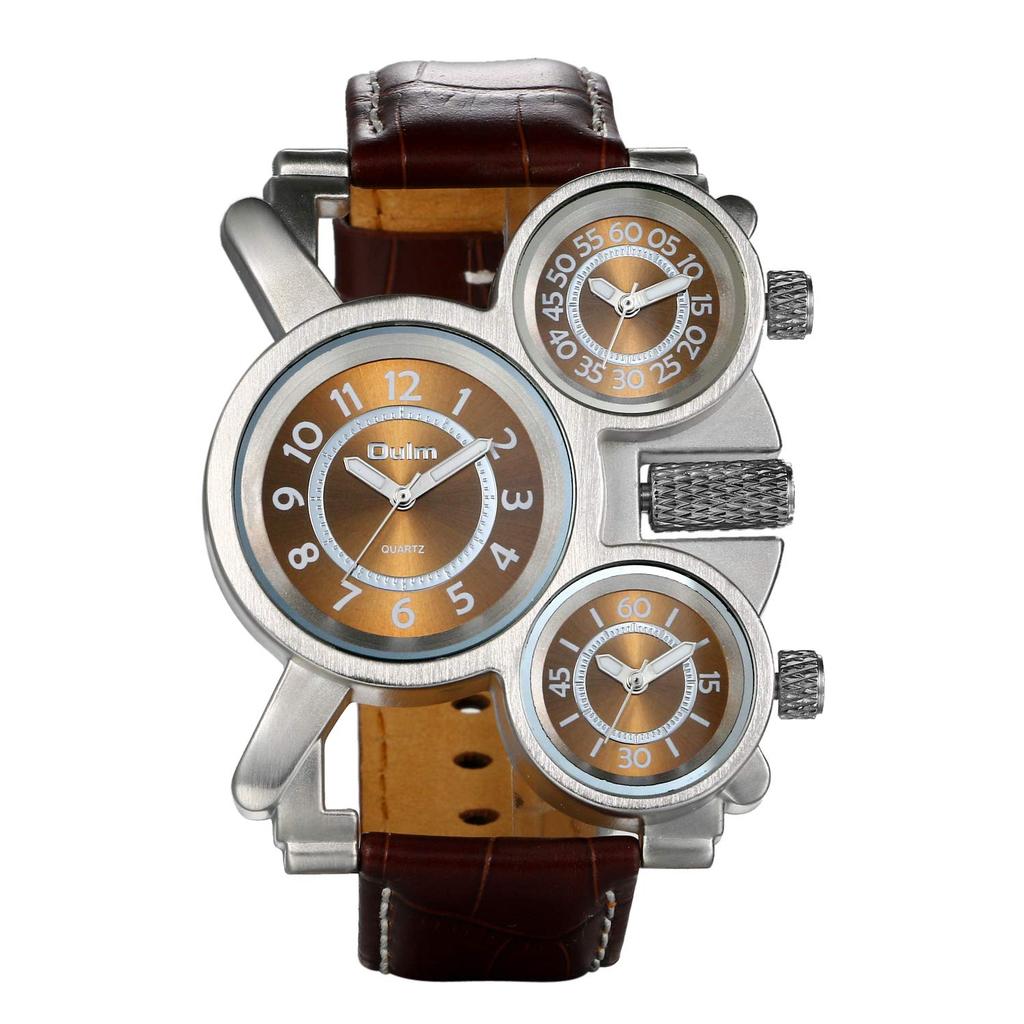 JEWELRYWE Men's Watch Analog Waterproof Leather Strap Large Dial Fashion Casual Business Gift Brown