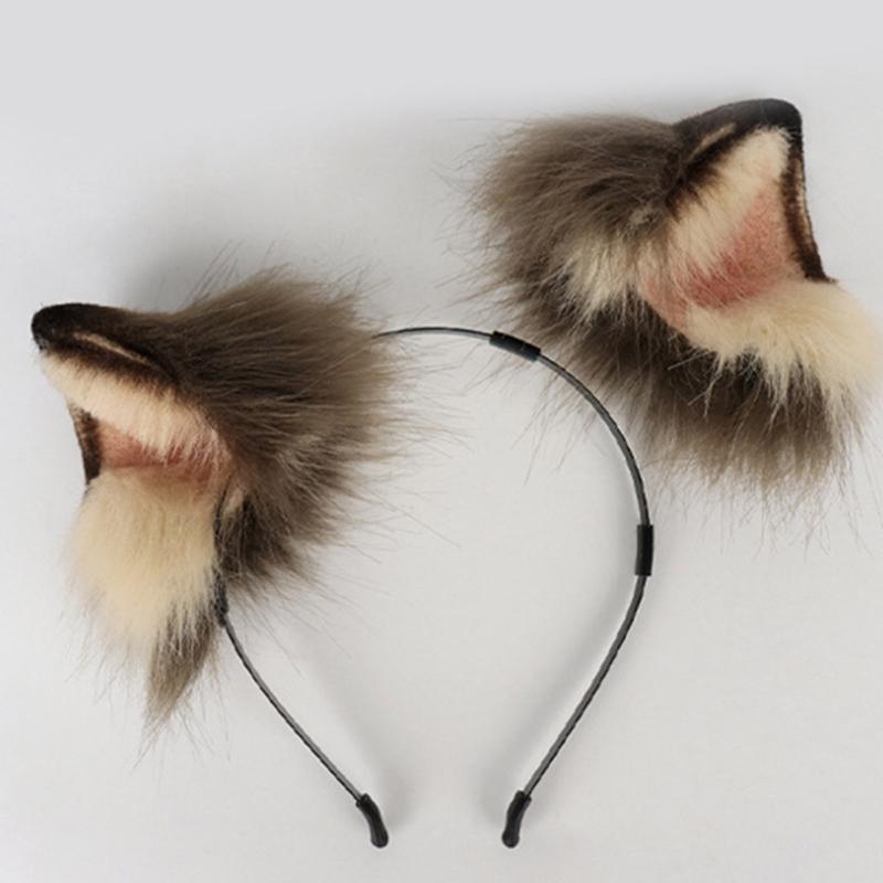 Animal Cosplay Costume Faux Furs Wolf Cats Foxes Fuzzy Tail Cats Ears Headbands Halloween Party Costume Accessories