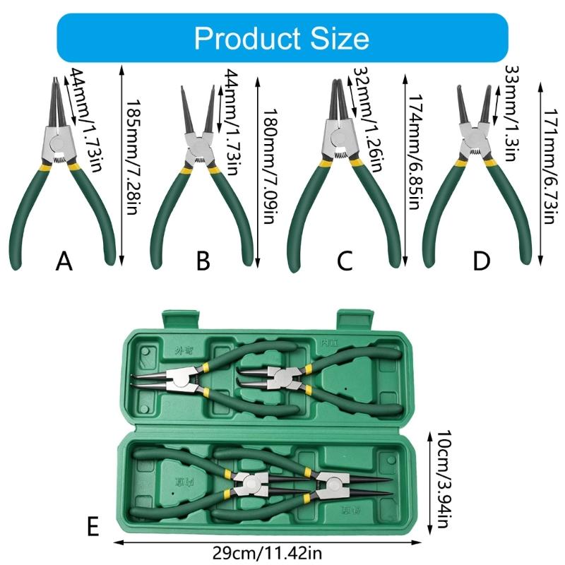 7inch Carbon Steel Circlip Pliers for Equipment Service with Coated Grip and Internal External Operation for Maintenance