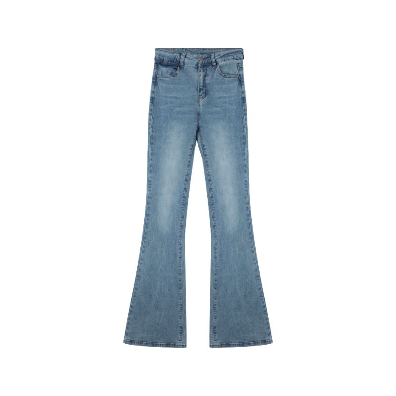 

High Waist Spring Slim-Fitting Slightly Flared Retro Denim Light Blue L