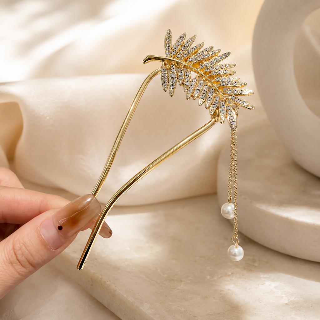Fourchette à Cheveux en Alliage pour Femmes Épingle à Cheveux en Perle Coréenne en Forme de U Support pour Chignon Floral Bâtonnet à Cheveux Antidérapant pour Chignon Mariage Nouveaux Accessoires pour Cheveux
