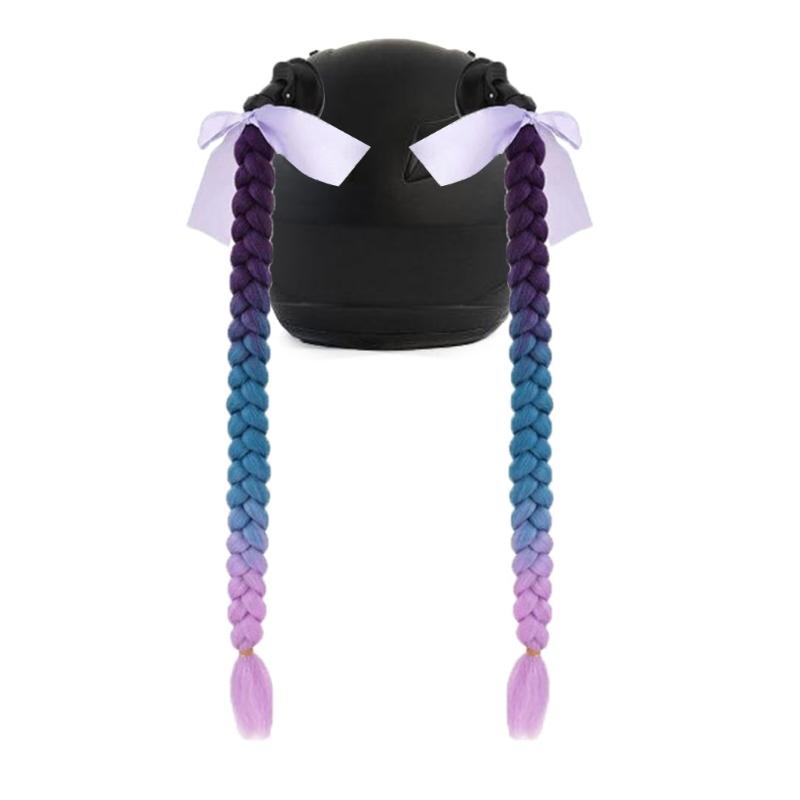 2pcs Motorcycle Helmets Ponytail with Bowknot Detachable Suction Cup Helmets Pigtail Universal Helmets Braid Multi Color