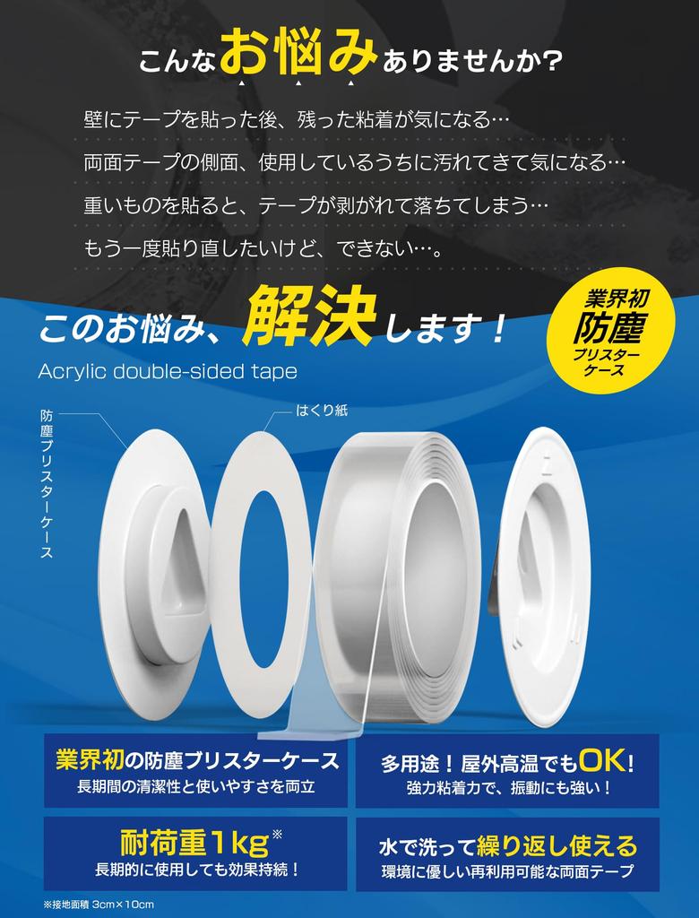 Qmitto Superstark Entfernbar Industrie Erster Staubdicht Blisterverpackung Klebknete Breit x Dick x 3m Doppelseitiges Klebeband, "2025 enthalten" (3cm 0.2cm