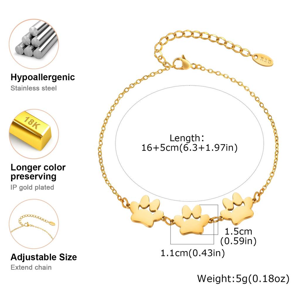 1/2/3 Cat Claw Bracelet for Women Girls,Gold Color Stainless Steel Chain Bracelets,Trendy Waterproof Jewelry Gift