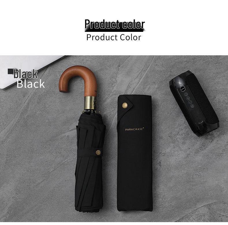 PARACHASE Windproof Auto Open/Close Umbrella with Wooden Curved Handle and Ten Ribs for Two People