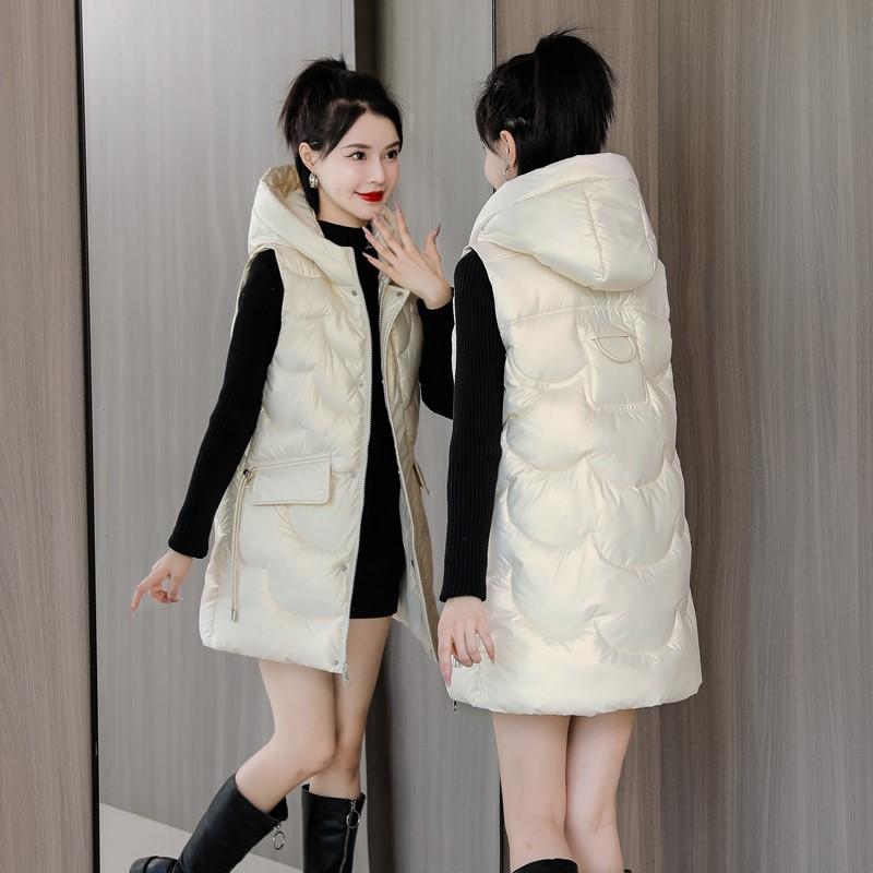 

Жилет из хлопка для женщин средней длины, осенне-зимний модный утягивающий жилет в корейском стиле, блестящий одноразовый жилет, куртка XXXL бежевый