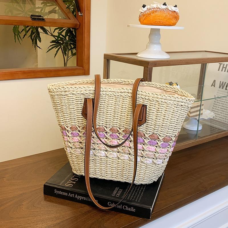 Large Capacity Vegetable Basket Bag Women's Summer New Woven Straw Bag Commuter Seaside Vacation Beach Bag