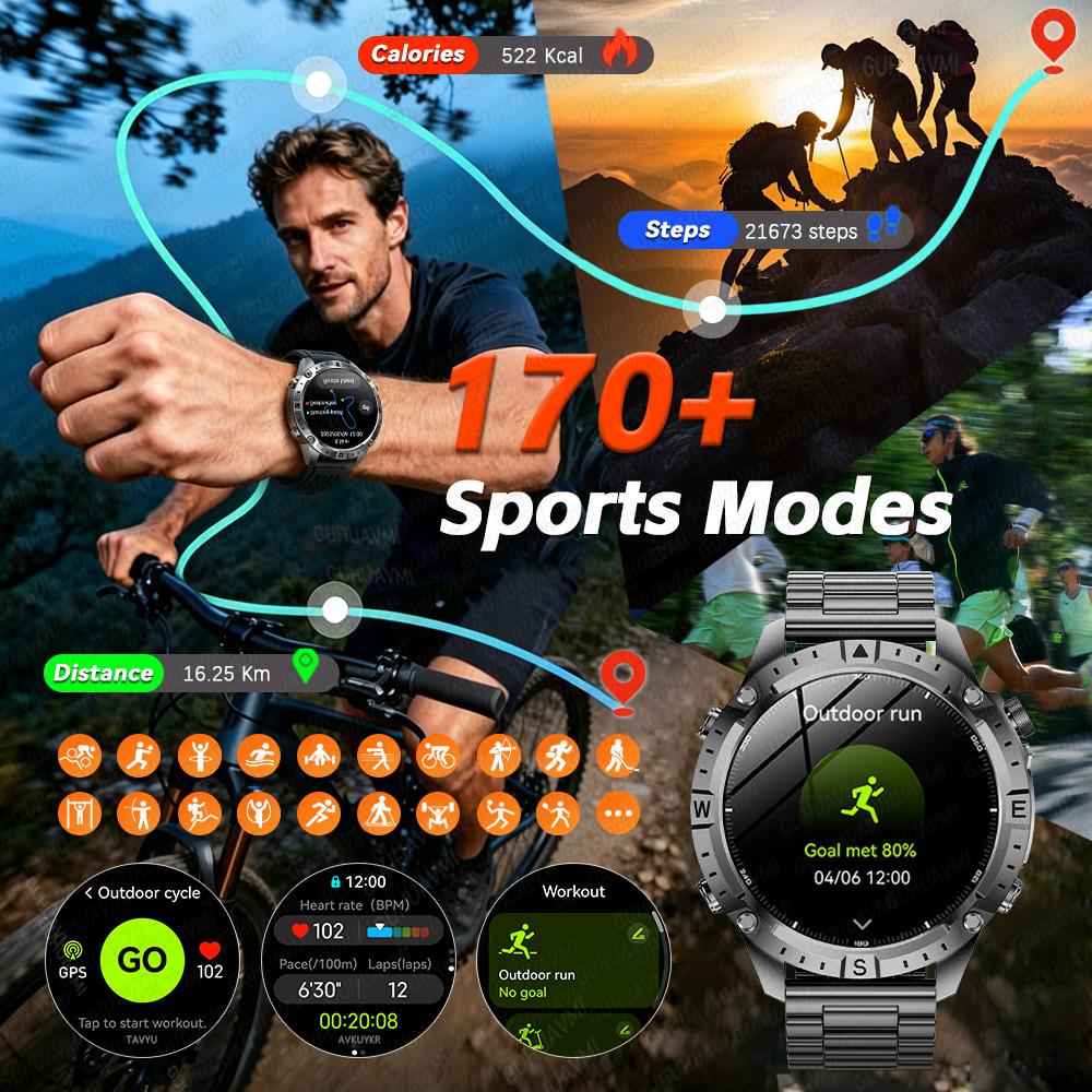 New Army grade TANK GPS Offline Maps Smart Watch 10ATM Waterproof Sports Compass Heart rate HD Bluetooth call Smart watch