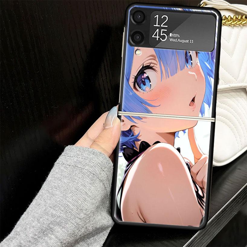 R-Rem Re Zero Anime Case for Samsung Galaxy Z Flip7 Flip6 Flip5 Flip4 Flip3 5G Hard Phone Shell Z Flip 7 6 5 4 3 Black Cover