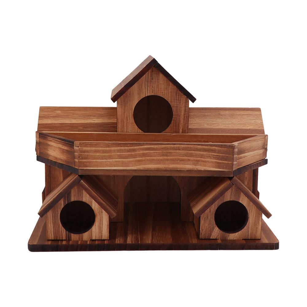 Rustic Handmade Wooden Bird House Weather Resistant Waterproof Bird Villa Nest Thickened 3 Chambers Bird Breeding Box Courtyard