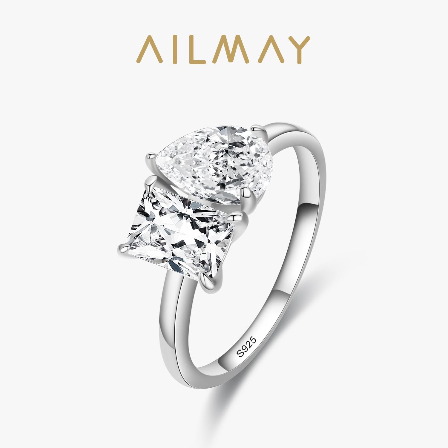 

Ailmay Genuine 925 Silver Fashionc Dazzling CZ Square And Drop Shape Rings For Women Luxury Wedding Accessories Jewelry 6