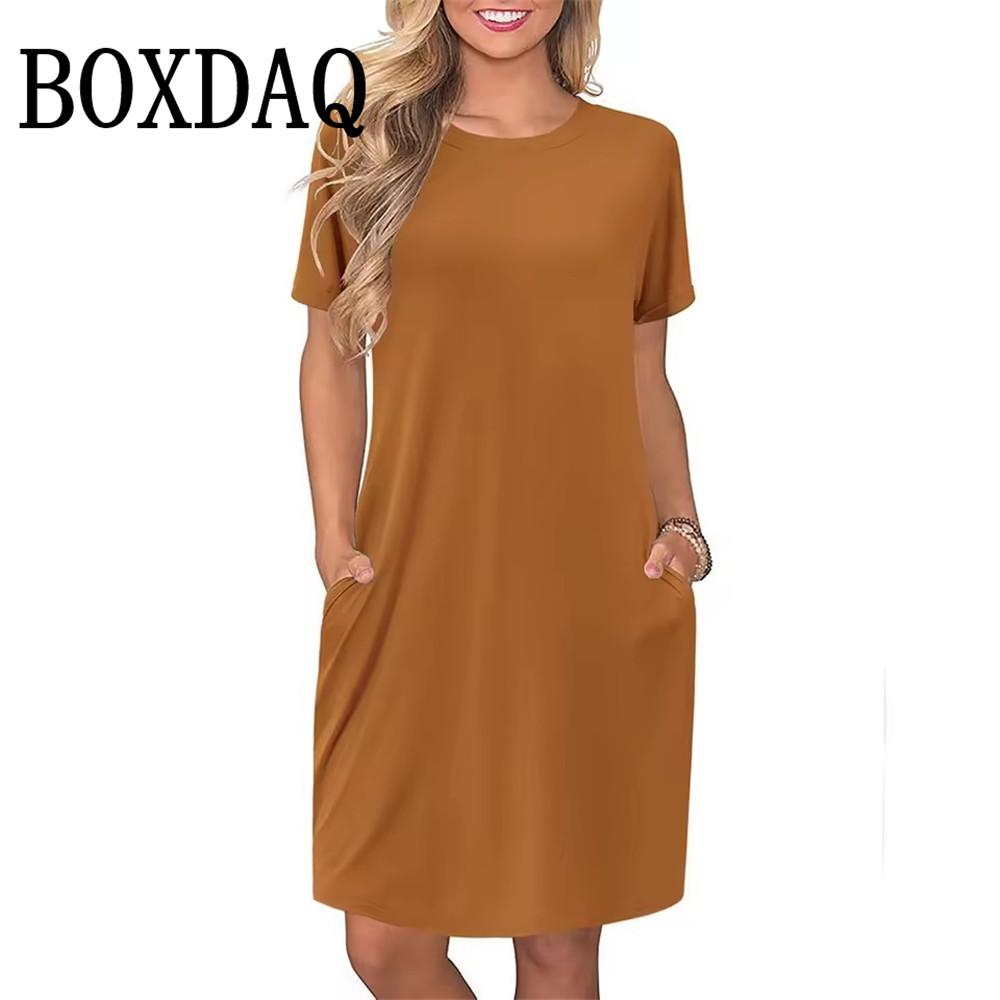 

Womens Fashion Short Sleeve Loose Clothes Summer Casual O-Neck Plus Size Mini Dresses XL