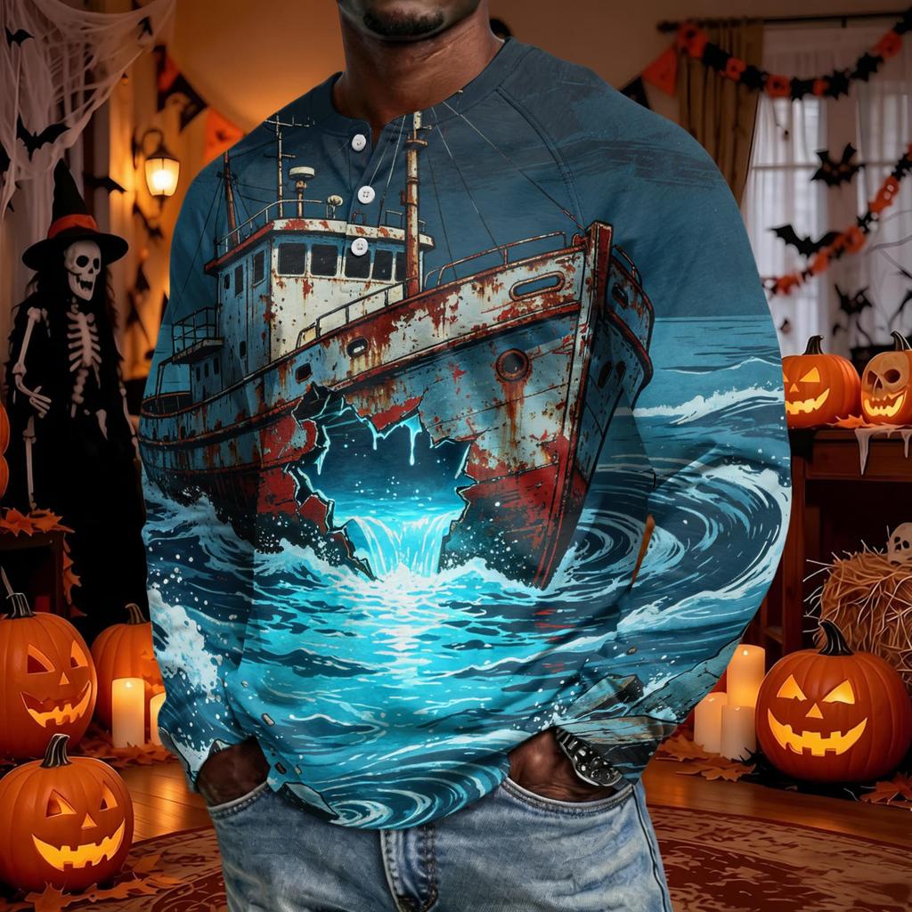 Men's Long Sleeve Shirt Loose Fit Casual Versatile Halloween Top