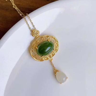 Collar de Jade Hetian Natural Original de Diseñador Nuevo Colgante Retro Exquisito Encanto Elegante Cadena para Clavícula Joyería