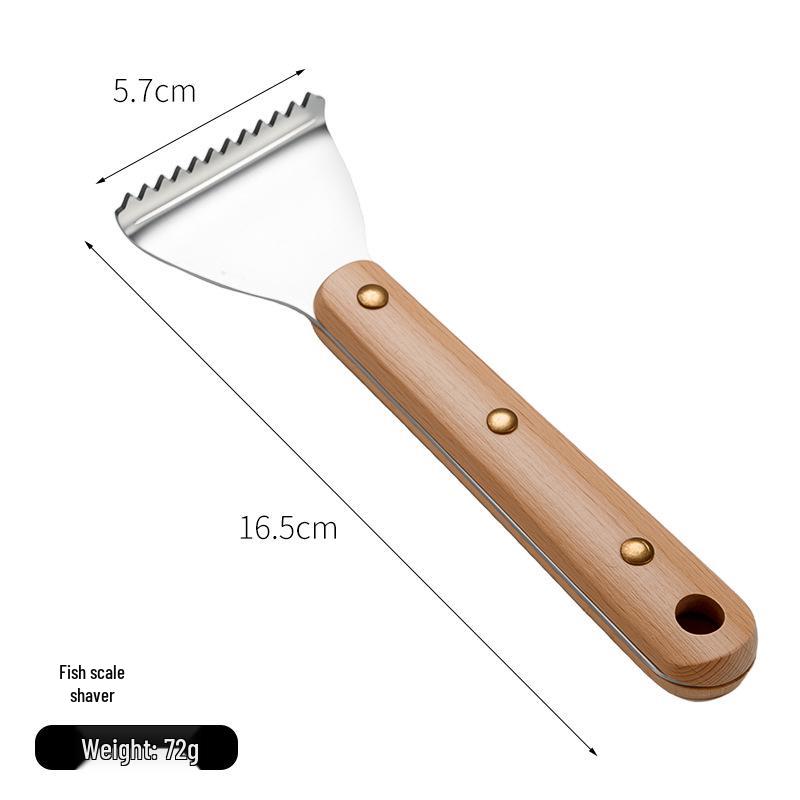 304 Stainless Steel Fish Scale Scraper with Beech Wood Handle - Efficient Handheld Fish Scaler for Home & Commercial Kitchens. Beech Wood Handle with 304 Stainless Steel