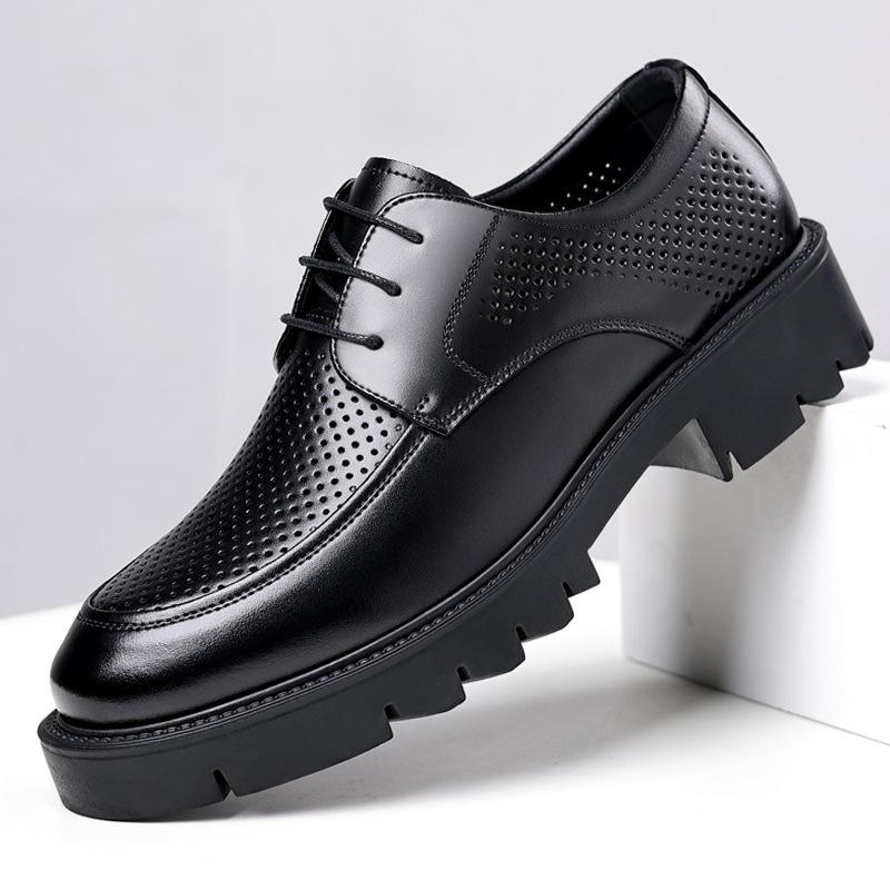 

Men s inner height increase 10CM leather shoes summer breathable hollow sandals platform big head British business dress casual shoes 37