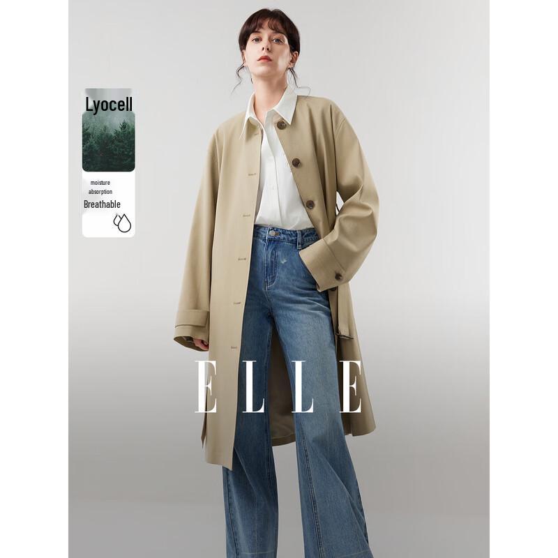ELLE Women s Tencel Blend Long Trench Coat M