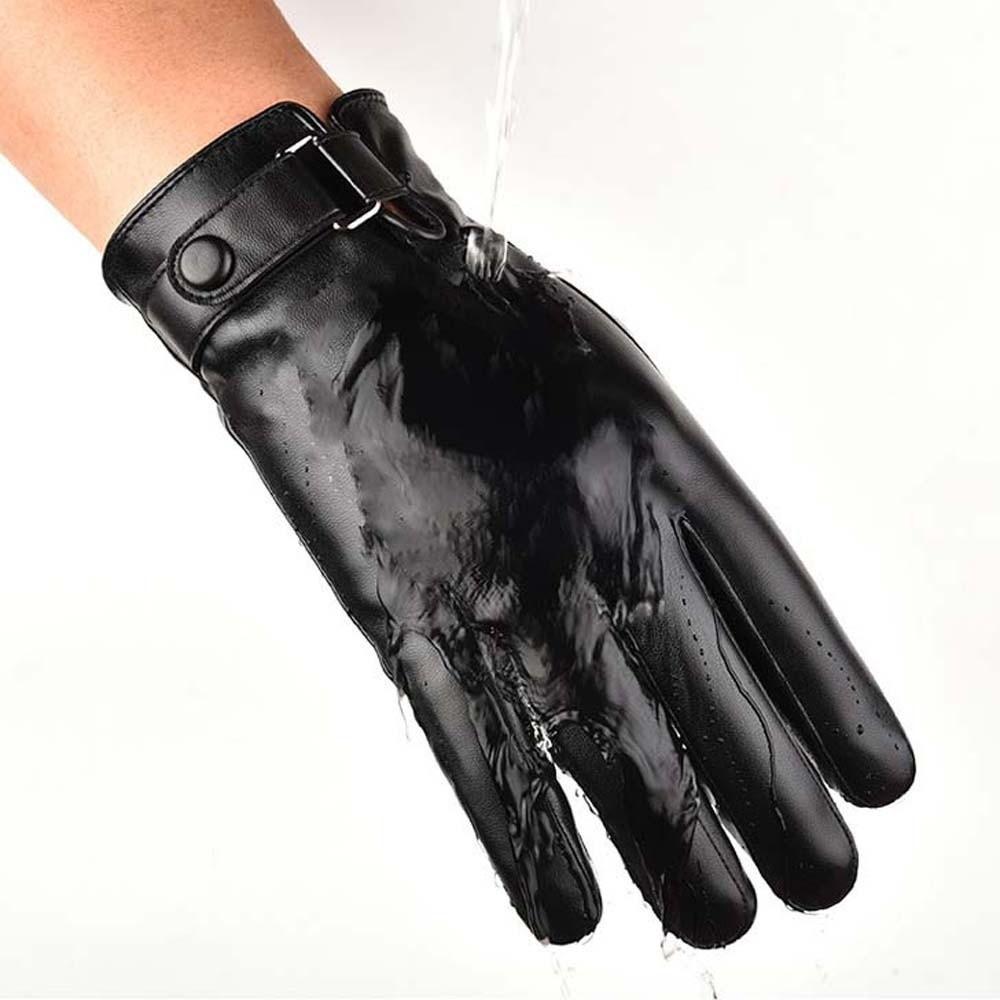 1pair  Black Thickened Gloves Waterproof Windproof Mittens PU Anti-cold Gloves  Autumn