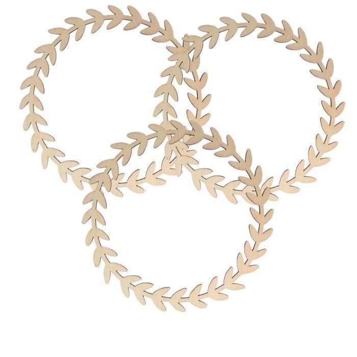 3 silhouettes en bois Couronne de feuilles Ø 34 cm