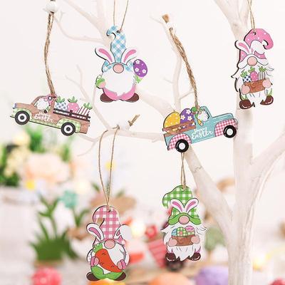 4pcs/set Easter Rabbit Wooden Hanging Ornaments Bunny Easter Party DIY Craft Kids Gift