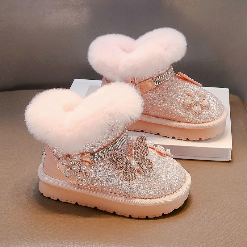 Children's Princess Anti-slip Snow Boots, Winter Girls' Fleece Snow Boots