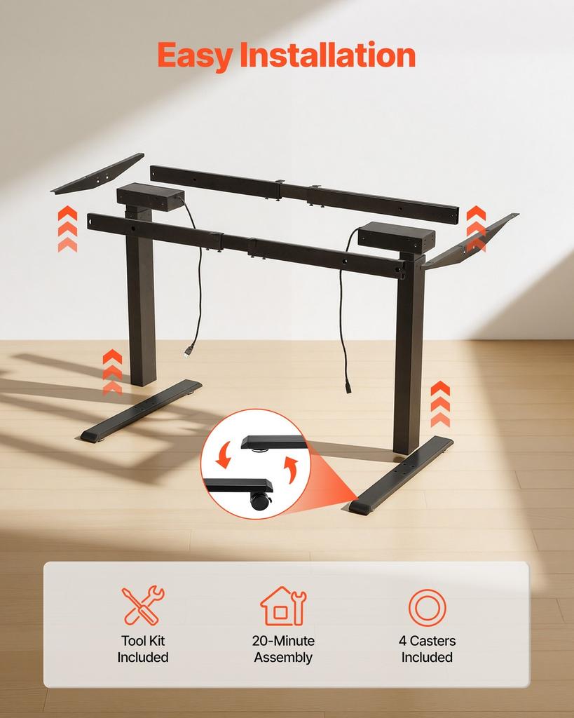 Standing Desk Frame Dual Motor, Electric Adjustable 104-160 Cm Extension Length, 4 Memory Height Settings, Stand Up Table Legs, Sit To Stand Desk Leg