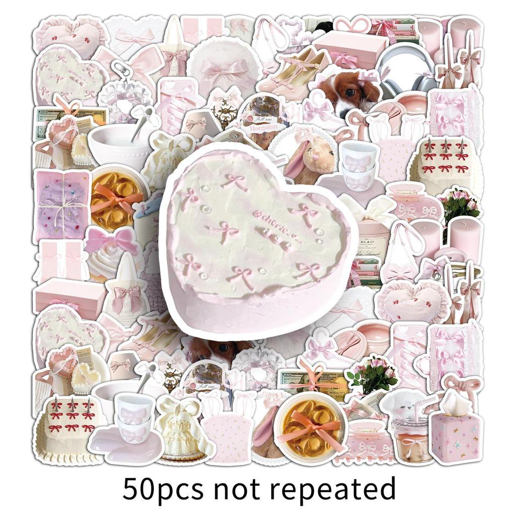 50 Sheets Bow INS Style Stickers: Fresh Pink Girly Journal, Guka Helmet, Water Bottle Stickers for DIY.