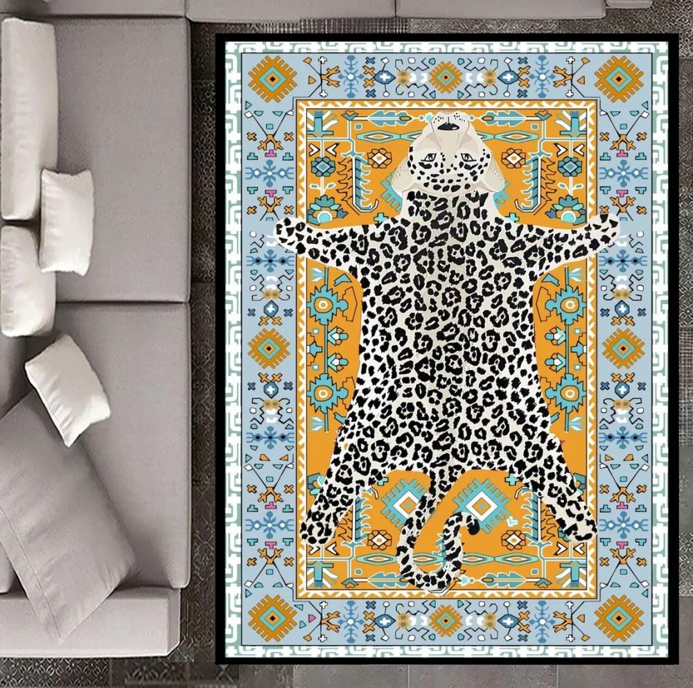 Leopard Pattern Rug Red Animal Print Rug for Living Room and Offices Washable Carpet Living Room Bedroom Decor Rug Anti-Slip Mat