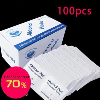 Tampons de préparation à l'alcool portables, 100 pièces, tampons de stérilisation antiseptiques, lingettes nettoyantes, teneur en alcool à 70%