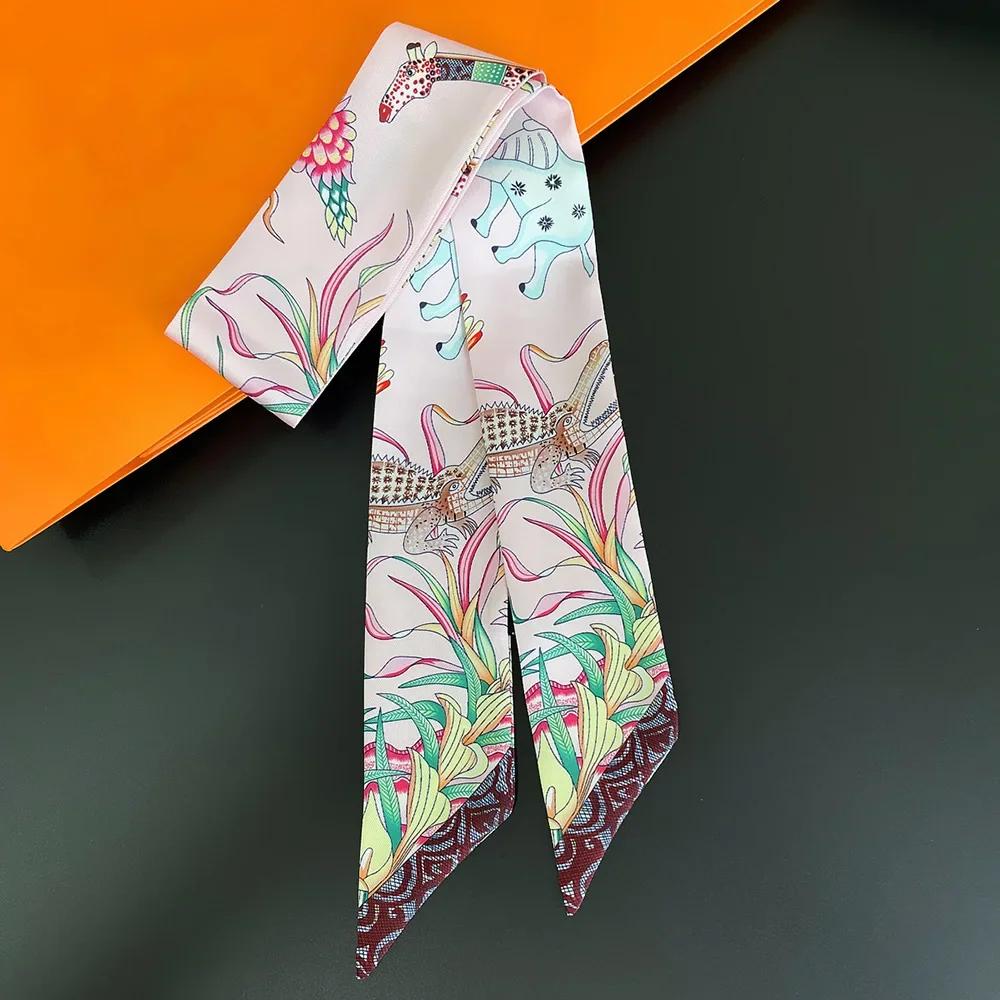 90X5Cm Animal Print Streamer Women'S New Model Emulated Silk Elephant Printed Scarf Fashion Kidnapping Ribbon Headband Scarf