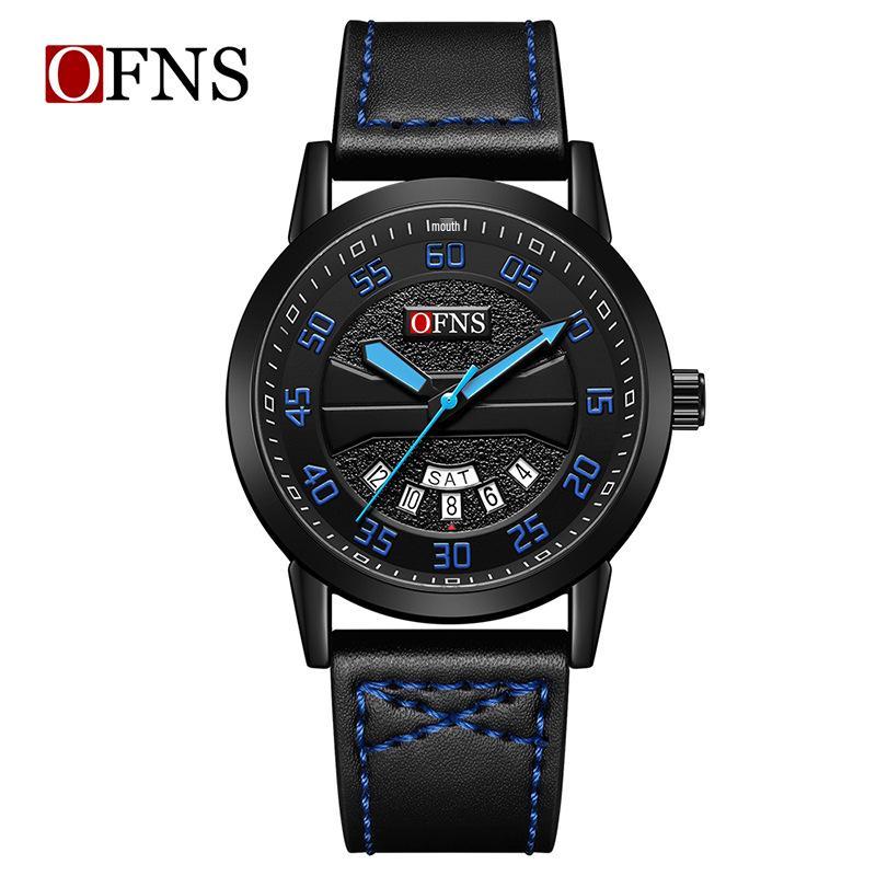 OFNS Men's Dual Calendar Waterproof Quartz Watch – Trendy, Simple Design with Large Round Dial