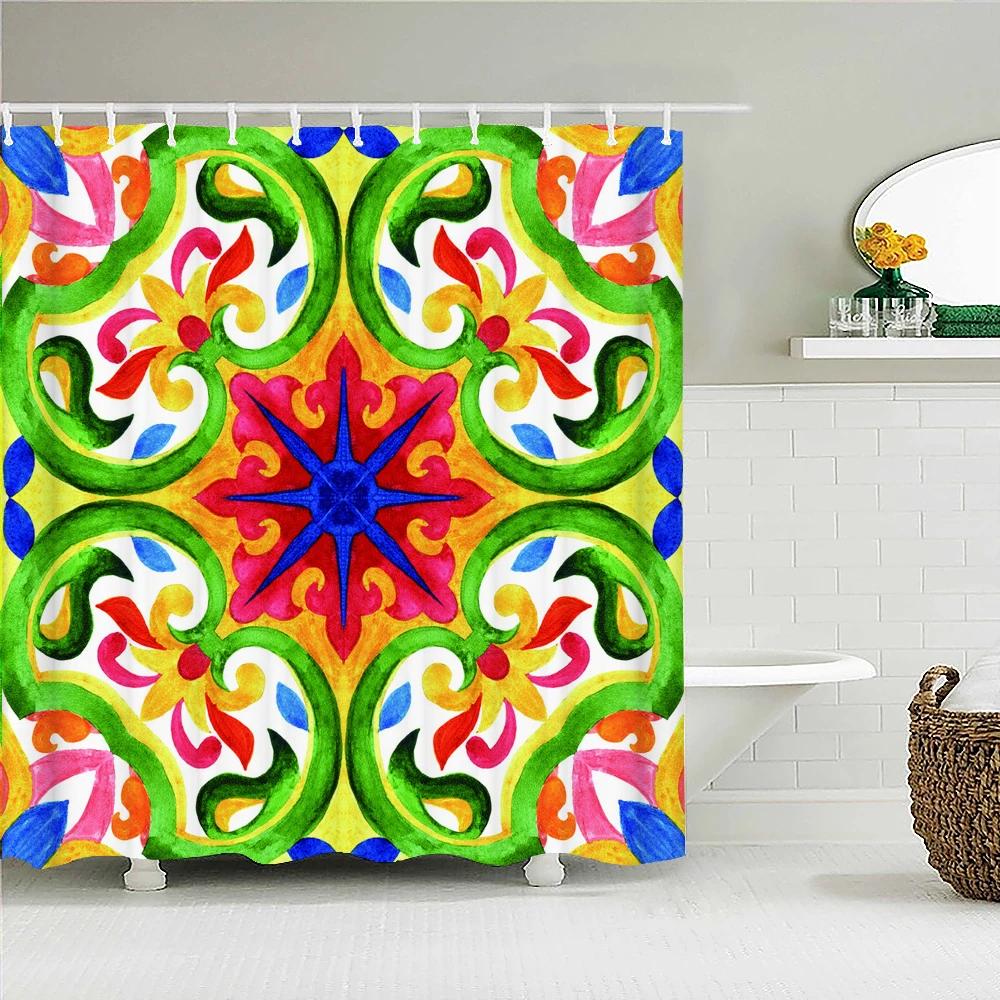 3D Printing Indian Boho Shower Curtain Bathroom Curtains With Hooks Bohemian Mandala Waterproof Fabric Bathtub Decor Screen