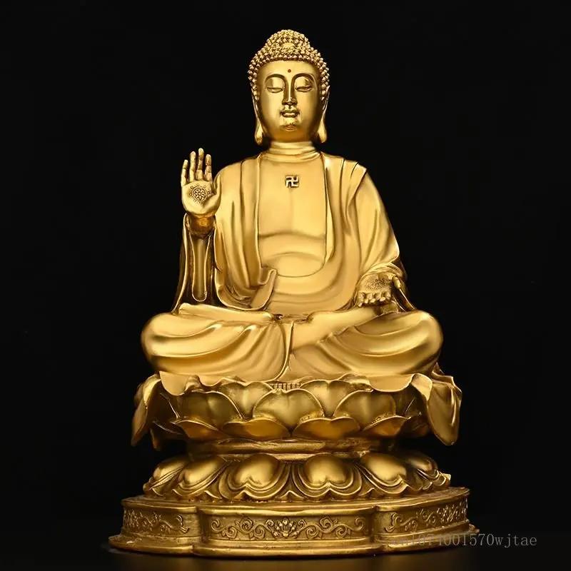 Pure Copper Buddha Tathagata Ornaments, Sitting Lotus Altar Sakyamuni Home Decoration Living Room Buddha Hall Crafts Statue, 1Pc