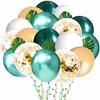 Jungle Themed Party Balloon Wreath 12 Metal Green Balloons Decorated Tropical Palm Leaf Birthday Animal Party