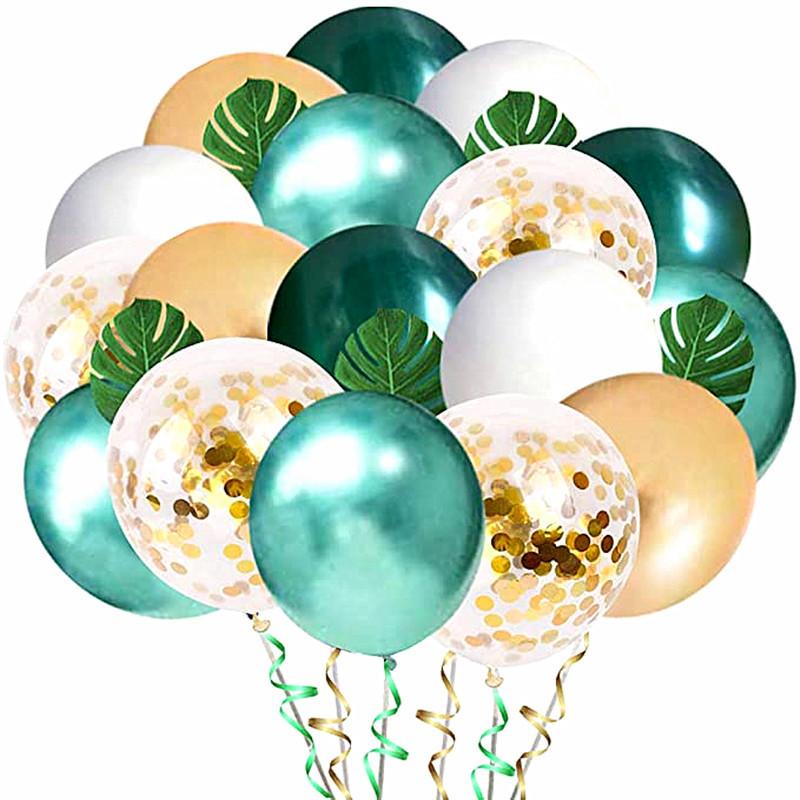 Jungle Themed Party Balloon Wreath 12 Metal Green Balloons Decorated Tropical Palm Leaf Birthday Animal Party