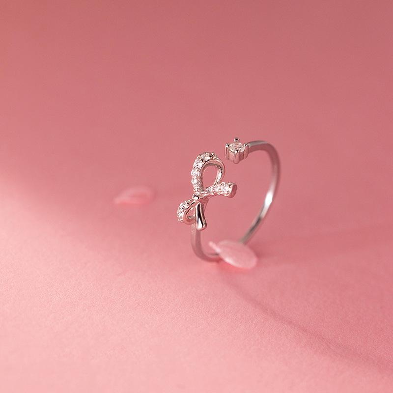 Sweet Diamond Bow Ring Trendy Daily Versatile Fashion Personalized Index Finger Open Ring