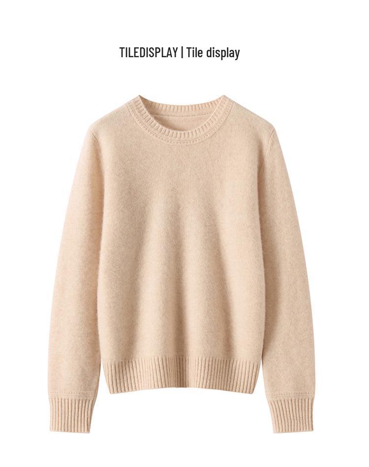 Women's Light Luxury Solid Color Hollow-Out Round Neck Cashmere Knit Base Layer for Fall/Winter