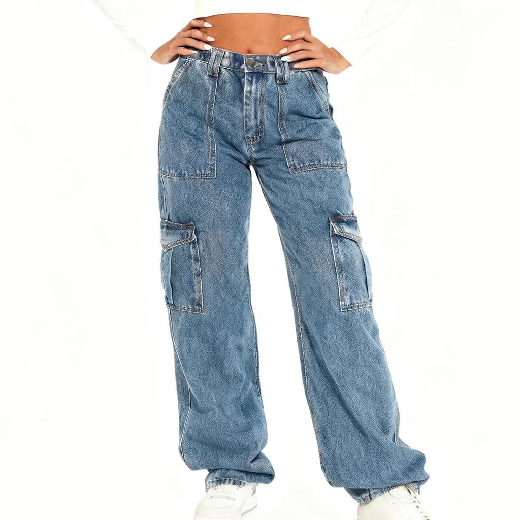 Women's High Waist Washed Women's Jeans Fashionable Versatile Straight Leg Pants