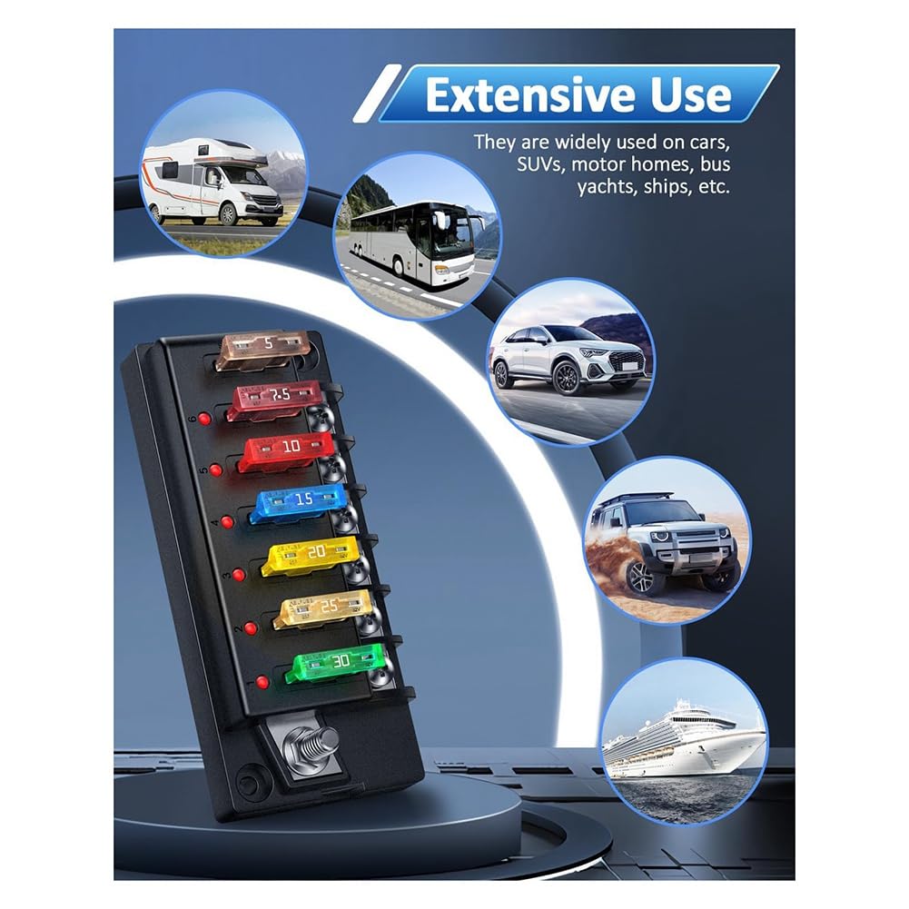 LyxosVee Fuse Block 6 Circuit Fuse Box Kit with LED Indicator Car Fuse Box