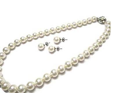 Finest Flower Beads 8mm Pearl Necklace [MAHINA] Mother-of-pearl (45cm Earrings)