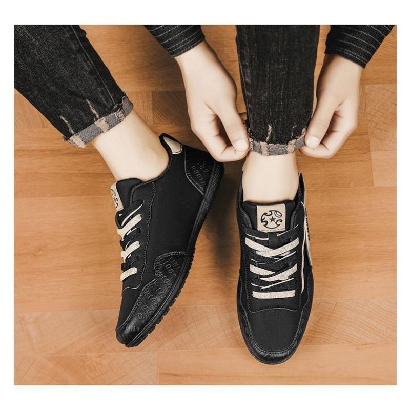 Mens Breathable Leather Upper Casual Sneakers Soft Soled Lace Up Sports Shoes