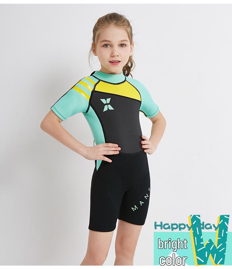 Traje de Neopreno Infantil de Manga Corta de 2.5MM: Mono Cálido y Protegido del Sol para Buceo de Otoño/Invierno y Seguridad contra Medusas