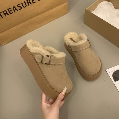 Fashion 2024 Winter New Fashionable Round Head One Piece Buckle with Thick Bottom Outer Wear Women's Baotou Cotton Slippers for Women